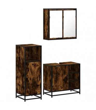 vidaXL 3 Piece Bathroom Furniture Set Smoked Oak Engineered Wood