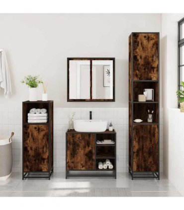 vidaXL 3 Piece Bathroom Furniture Set Smoked Oak Engineered Wood