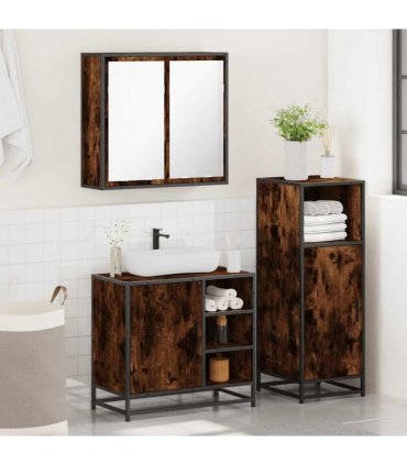 vidaXL 3 Piece Bathroom Furniture Set Smoked Oak Engineered Wood