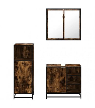 vidaXL 3 Piece Bathroom Furniture Set Smoked Oak Engineered Wood