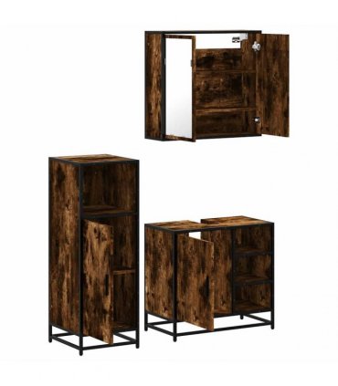 vidaXL 3 Piece Bathroom Furniture Set Smoked Oak Engineered Wood