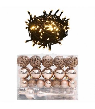 vidaXL 60 Piece Christmas Ball Set with Peak and 150 LEDs Rose Gold