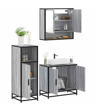 vidaXL 3 Piece Bathroom Furniture Set Grey Sonoma Engineered Wood