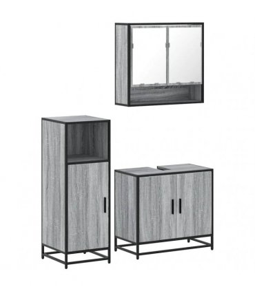 vidaXL 3 Piece Bathroom Furniture Set Grey Sonoma Engineered Wood