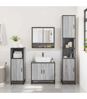 vidaXL 3 Piece Bathroom Furniture Set Grey Sonoma Engineered Wood
