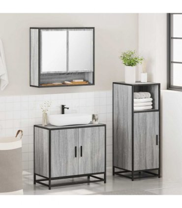 vidaXL 3 Piece Bathroom Furniture Set Grey Sonoma Engineered Wood