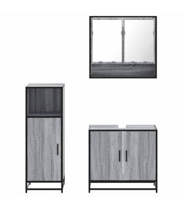 vidaXL 3 Piece Bathroom Furniture Set Grey Sonoma Engineered Wood