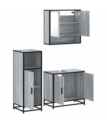 vidaXL 3 Piece Bathroom Furniture Set Grey Sonoma Engineered Wood