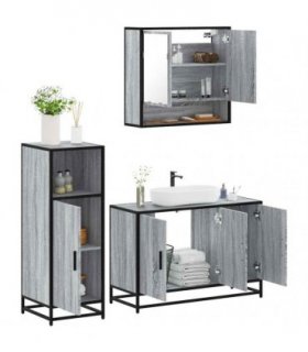 vidaXL 3 Piece Bathroom Furniture Set Grey Sonoma Engineered Wood