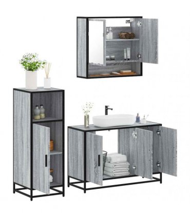 vidaXL 3 Piece Bathroom Furniture Set Grey Sonoma Engineered Wood