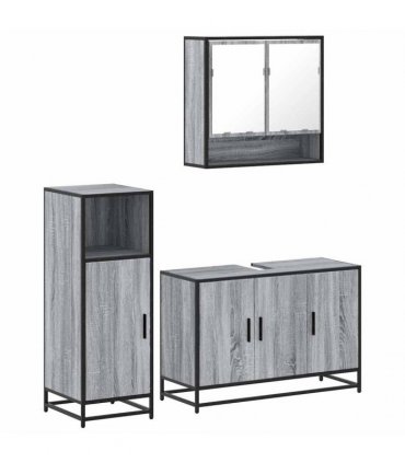 vidaXL 3 Piece Bathroom Furniture Set Grey Sonoma Engineered Wood