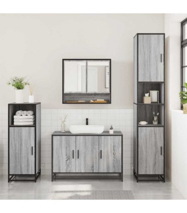 vidaXL 3 Piece Bathroom Furniture Set Grey Sonoma Engineered Wood