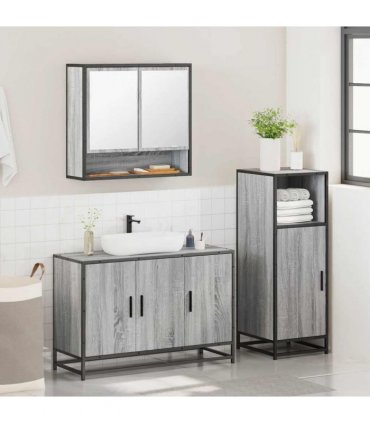 vidaXL 3 Piece Bathroom Furniture Set Grey Sonoma Engineered Wood