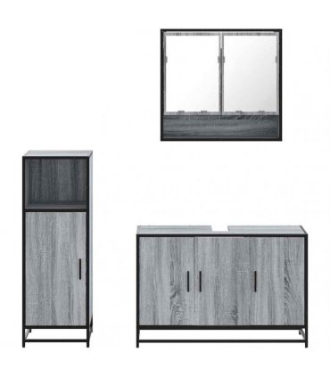 vidaXL 3 Piece Bathroom Furniture Set Grey Sonoma Engineered Wood