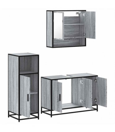 vidaXL 3 Piece Bathroom Furniture Set Grey Sonoma Engineered Wood