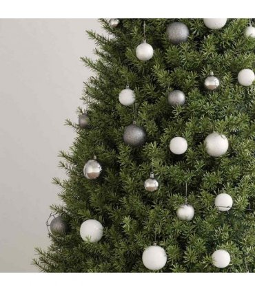 vidaXL 60 Piece Christmas Ball Set with Peak and 150 LEDs White&Grey