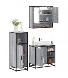 vidaXL 3 Piece Bathroom Furniture Set Grey Sonoma Engineered Wood