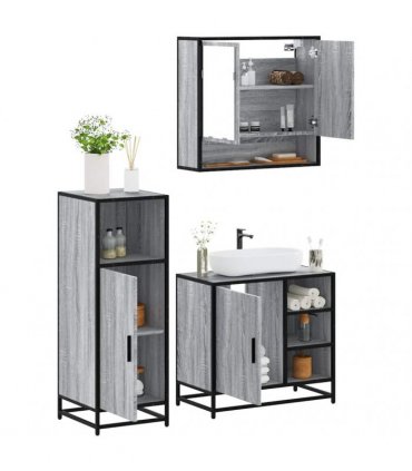 vidaXL 3 Piece Bathroom Furniture Set Grey Sonoma Engineered Wood