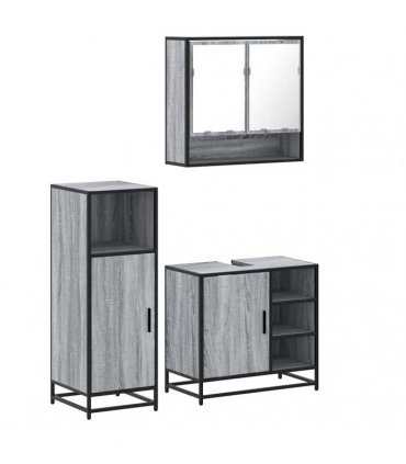 vidaXL 3 Piece Bathroom Furniture Set Grey Sonoma Engineered Wood