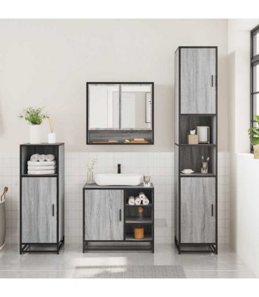 vidaXL 3 Piece Bathroom Furniture Set Grey Sonoma Engineered Wood
