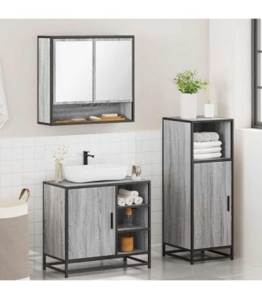 vidaXL 3 Piece Bathroom Furniture Set Grey Sonoma Engineered Wood