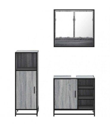 vidaXL 3 Piece Bathroom Furniture Set Grey Sonoma Engineered Wood
