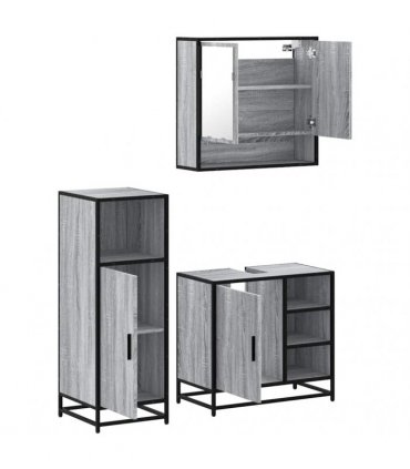 vidaXL 3 Piece Bathroom Furniture Set Grey Sonoma Engineered Wood