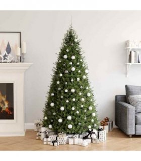 vidaXL 120 Piece Christmas Ball Set with Peak and 300 LEDs White&Gey