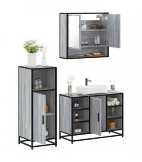 vidaXL 3 Piece Bathroom Furniture Set Grey Sonoma Engineered Wood