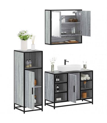 vidaXL 3 Piece Bathroom Furniture Set Grey Sonoma Engineered Wood
