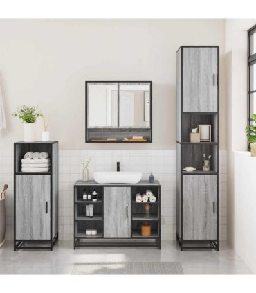 vidaXL 3 Piece Bathroom Furniture Set Grey Sonoma Engineered Wood