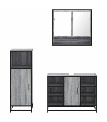 vidaXL 3 Piece Bathroom Furniture Set Grey Sonoma Engineered Wood