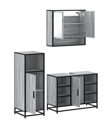 vidaXL 3 Piece Bathroom Furniture Set Grey Sonoma Engineered Wood