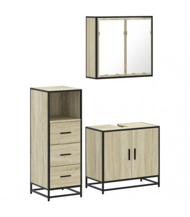 vidaXL 3 Piece Bathroom Furniture Set Sonoma Oak Engineered Wood