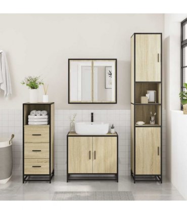 vidaXL 3 Piece Bathroom Furniture Set Sonoma Oak Engineered Wood