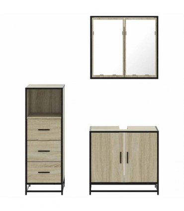 vidaXL 3 Piece Bathroom Furniture Set Sonoma Oak Engineered Wood