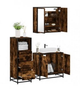 vidaXL 3 Piece Bathroom Furniture Set Smoked Oak Engineered Wood