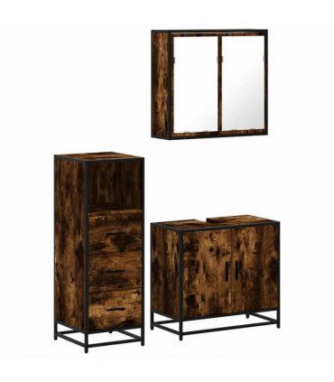 vidaXL 3 Piece Bathroom Furniture Set Smoked Oak Engineered Wood
