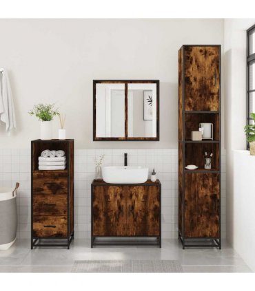 vidaXL 3 Piece Bathroom Furniture Set Smoked Oak Engineered Wood