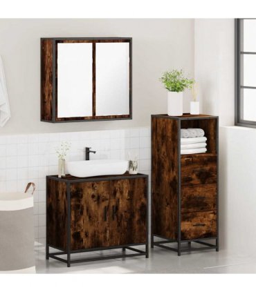 vidaXL 3 Piece Bathroom Furniture Set Smoked Oak Engineered Wood