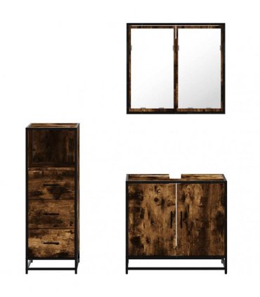 vidaXL 3 Piece Bathroom Furniture Set Smoked Oak Engineered Wood