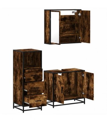 vidaXL 3 Piece Bathroom Furniture Set Smoked Oak Engineered Wood