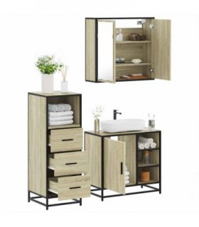 vidaXL 3 Piece Bathroom Furniture Set Sonoma Oak Engineered Wood