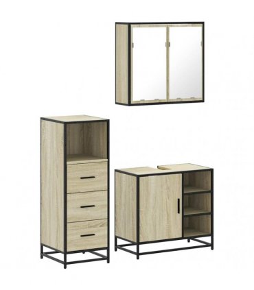 vidaXL 3 Piece Bathroom Furniture Set Sonoma Oak Engineered Wood
