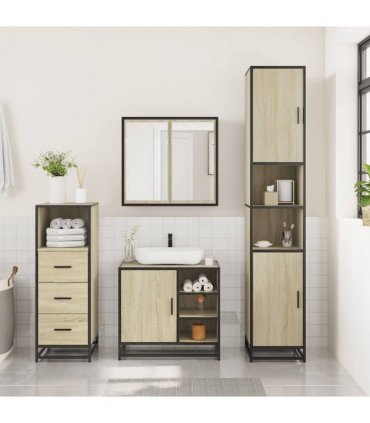 vidaXL 3 Piece Bathroom Furniture Set Sonoma Oak Engineered Wood