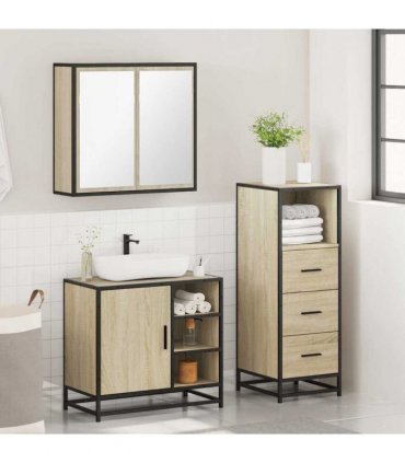 vidaXL 3 Piece Bathroom Furniture Set Sonoma Oak Engineered Wood