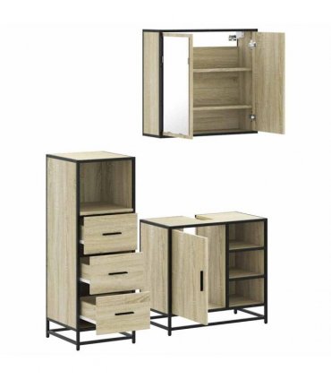 vidaXL 3 Piece Bathroom Furniture Set Sonoma Oak Engineered Wood