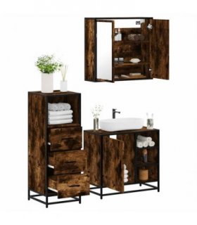 vidaXL 3 Piece Bathroom Furniture Set Smoked Oak Engineered Wood