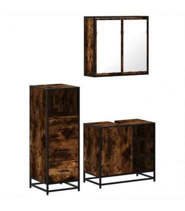 vidaXL 3 Piece Bathroom Furniture Set Smoked Oak Engineered Wood