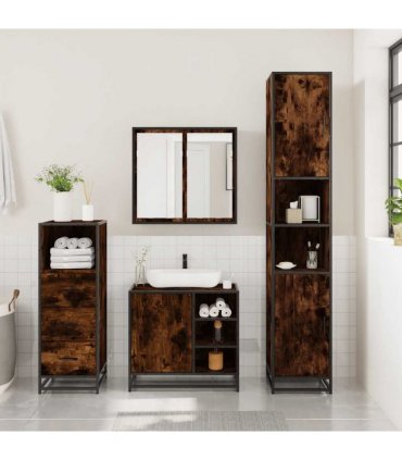 vidaXL 3 Piece Bathroom Furniture Set Smoked Oak Engineered Wood
